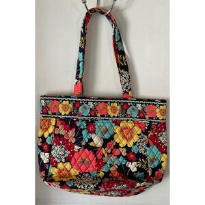 Vera Bradley Happy Snails Quilted Floral Tote Bag Multicolor Large Zip Top new